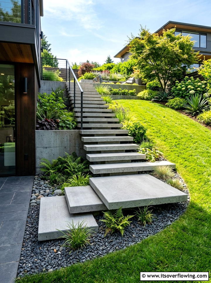 Floating Stairs - 25 garden design ideas with height variation