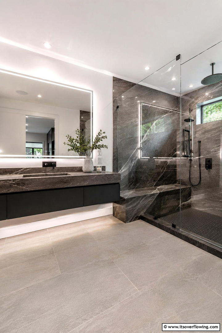 Floating Vanity and Bench Combo - 30 Shower Bench Ideas for Functional Bathroom Designs