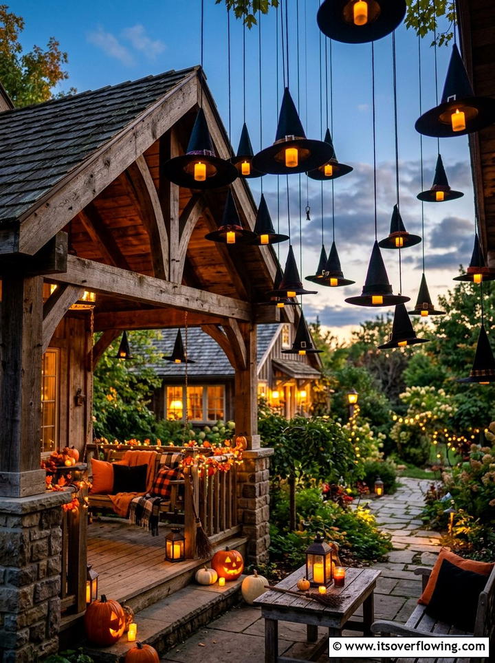Floating Witch Hat Porch - 25 front porch decor ideas for halloween