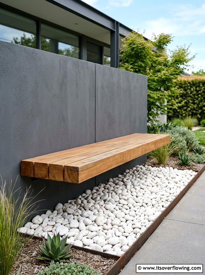 Floating Wood Bench - 25 garden ideas with seating