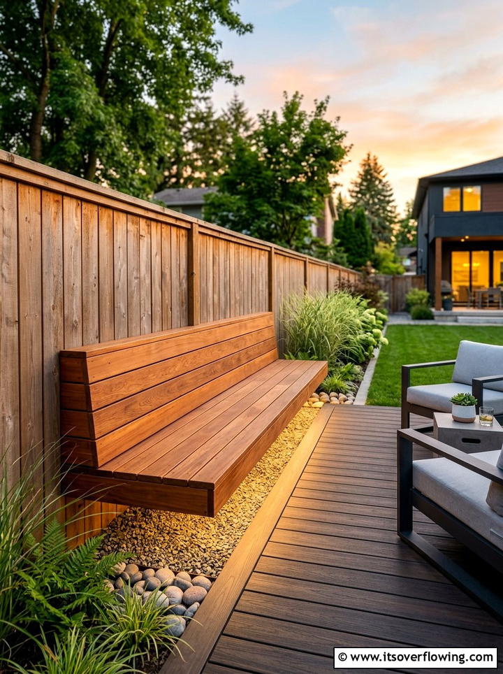 Floating Wood Deck Bench - 25 garden decor ideas with benches