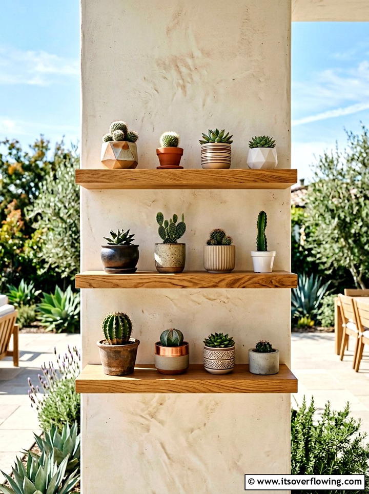 Floating Wood Shelves - 25 small garden ideas with vertical planters