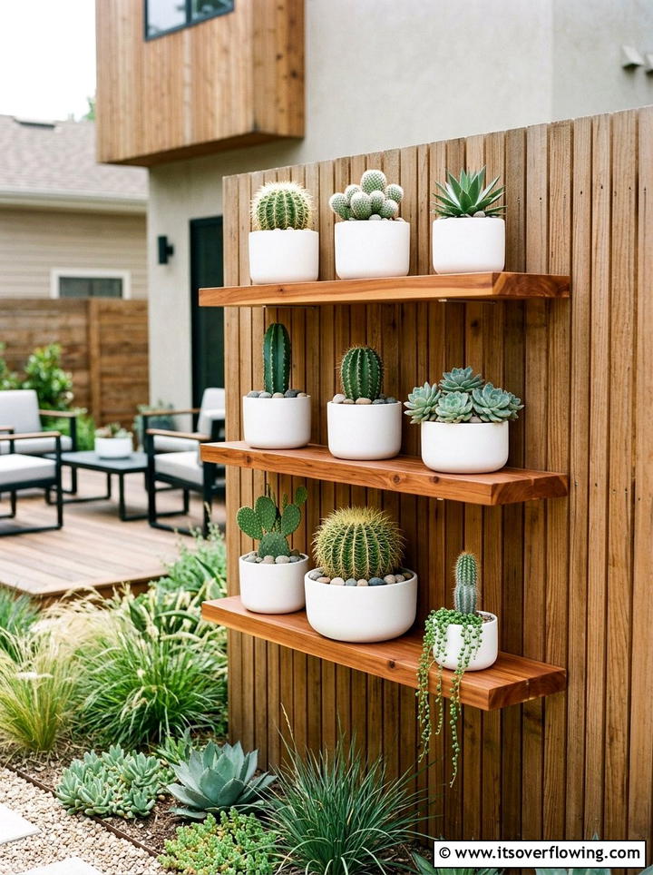 Floating Wooden Shelves - 25 garden ideas with fence decor