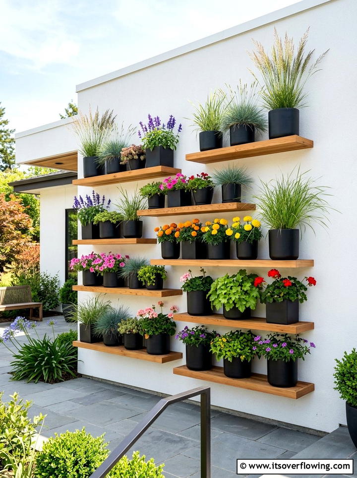 Floating garden wall - 25 recycled garden ideas with old shelves