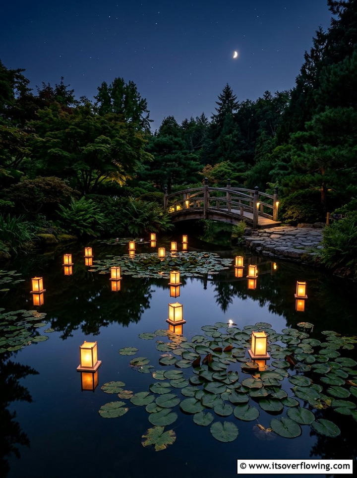 Floating lanterns in garden pond - 25 garden decor ideas with lanterns
