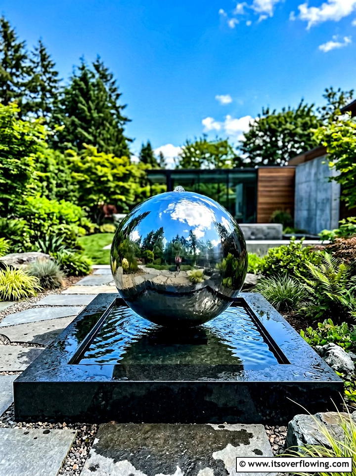 Floating sphere water feature - 25 garden ideas with fountain