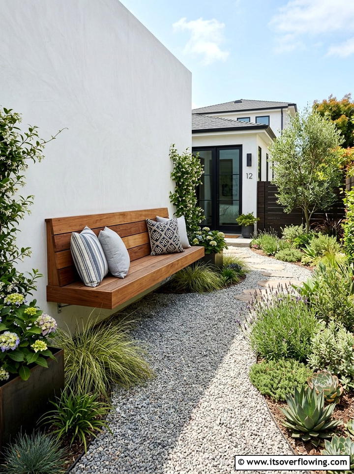 Floating wooden bench - 25 garden decor ideas for small gardens