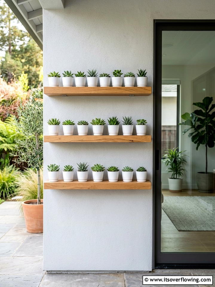 Floating wooden shelves garden - 25 garden ideas with vertical planters