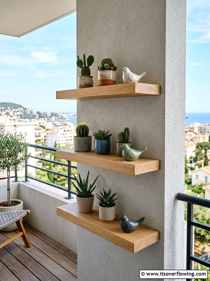 Floating wooden shelves - 25 garden decor ideas for apartments