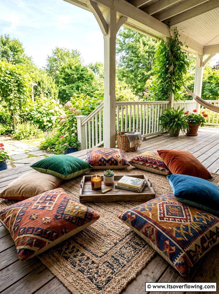 Floor Cushion Seating - 25 front porch ideas with boho style