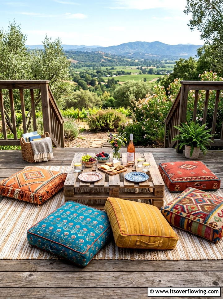 Floor Cushion Seating - 25 garden ideas for boho style