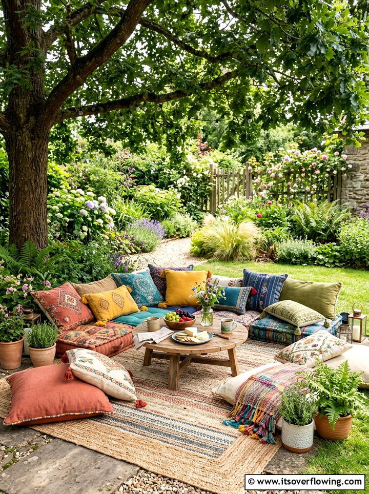 Floor Cushion Seating - 25 backyard decorating ideas with garden party style