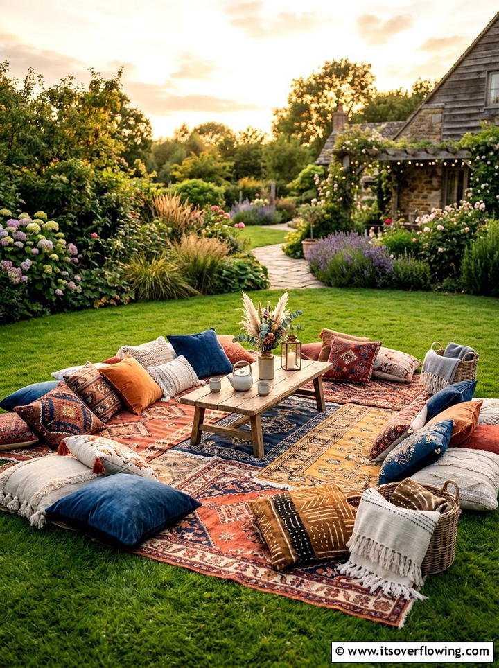 Floor cushions seating - 25 garden decor ideas for outdoor parties