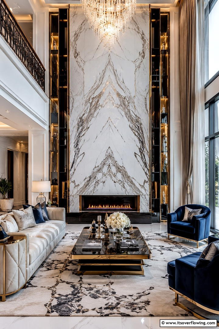 Floor to Ceiling Marble Grandeur - 25 Elegant Marble Fireplace Ideas for a Luxurious Look
