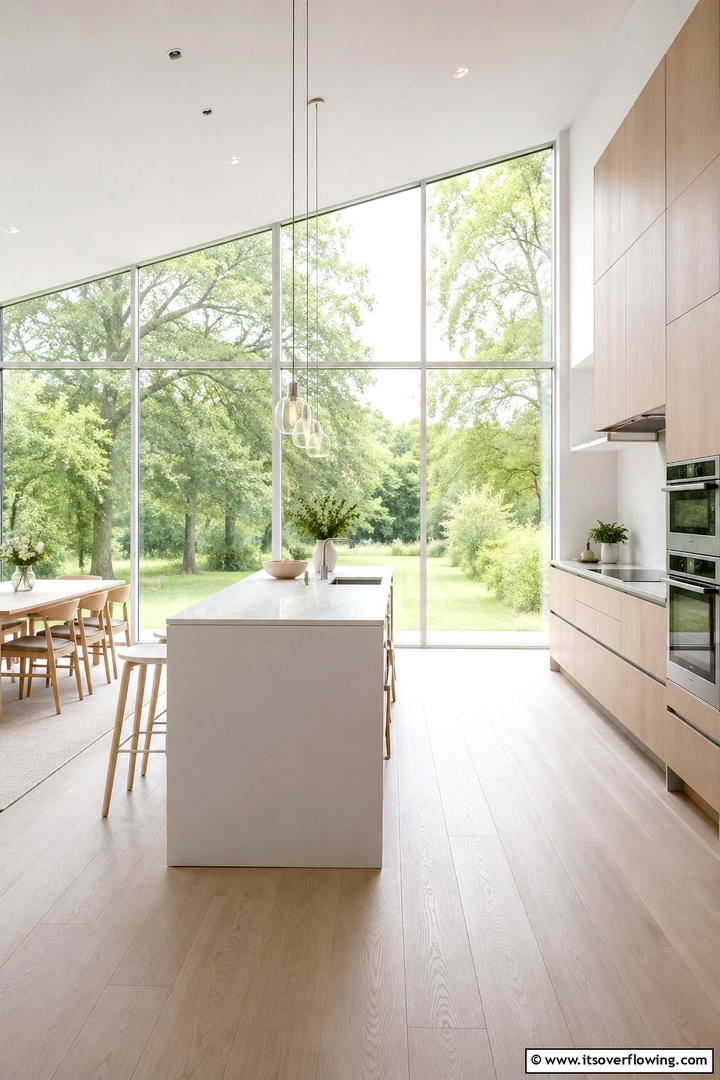 Floor to Ceiling Windows - 30 Scandinavian Kitchen Ideas- Minimalist & Cozy Designs