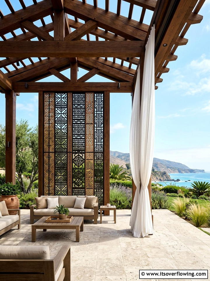 Floor to ceiling outdoor panels - 25 backyard ideas with pergola curtains