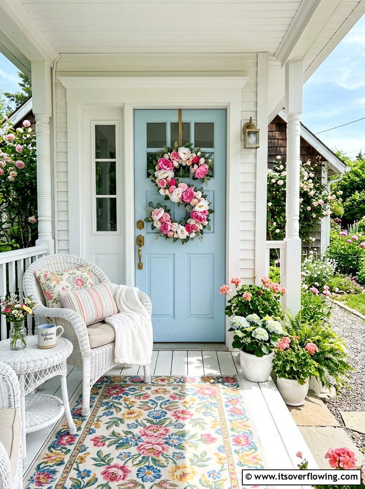 Floral initial door hanger wreath - 25 front porch ideas with monogram decor