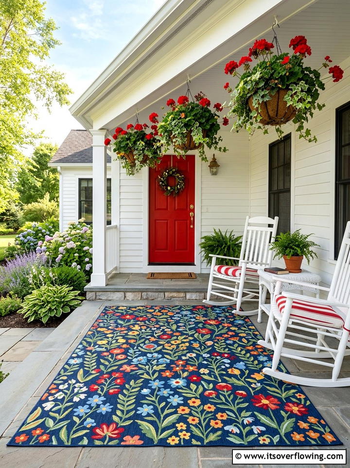 Floral rug for front porch - 25 garden decor ideas with outdoor rugs