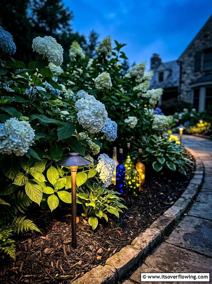 Flower Bed Accent Light - 25 garden ideas with bottle lights