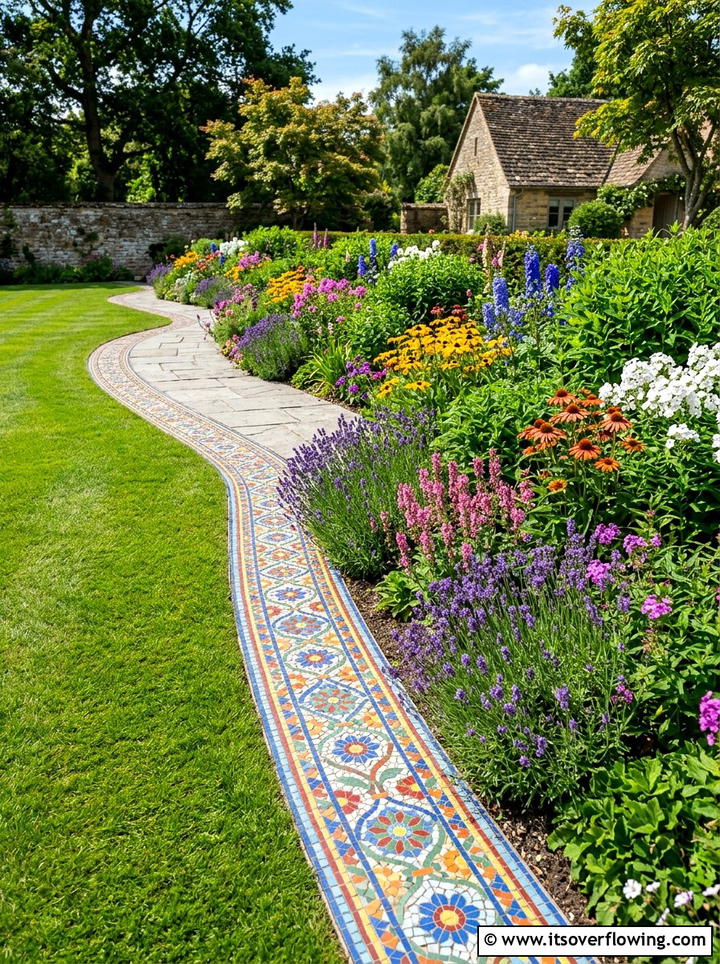 Flower Bed Mosaic Edging - 25 creative garden ideas with mosaic planters