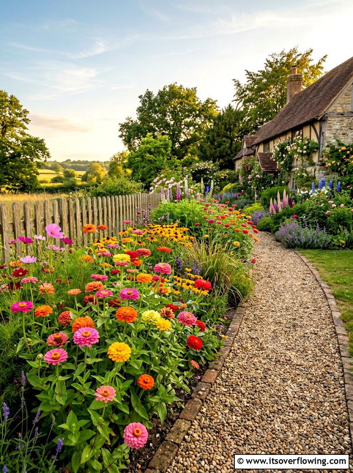 Flower Border With Zinnias - 25 small garden ideas with pet friendly plants