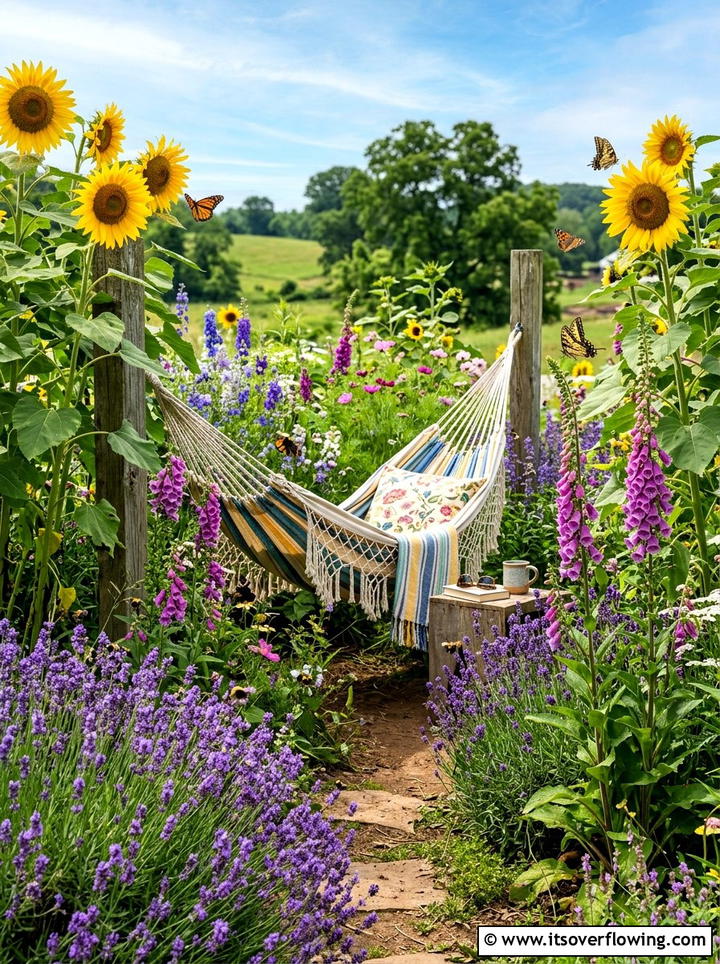 Flower Garden Hammock - 25 backyard ideas with hammock