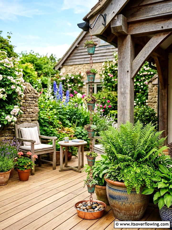Flower Pot Rain Chain - 25 creative garden ideas with rain chains