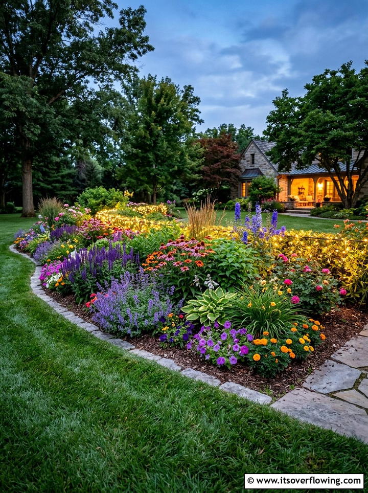 Flower bed lighting - 25 garden decor ideas with string bulb lights