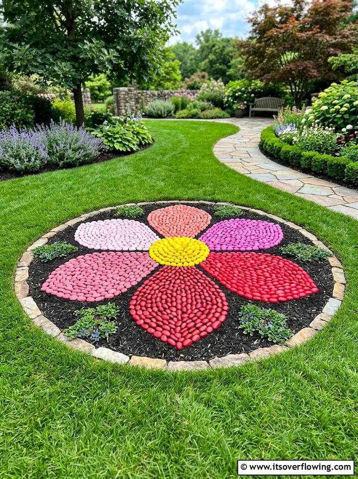 Flower petal rock - 25 garden decor ideas with painted rocks