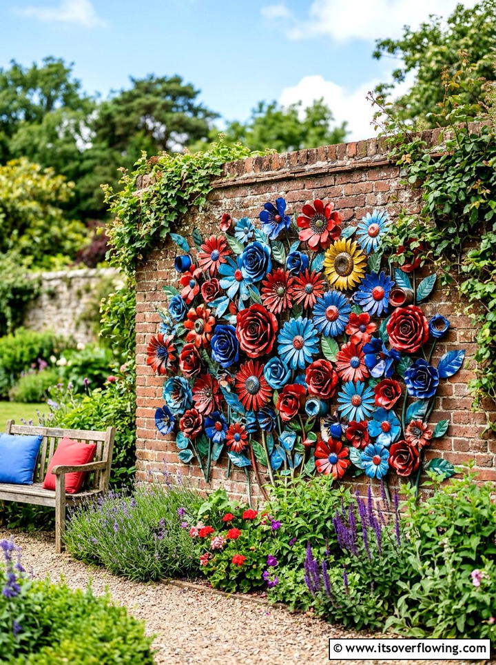 Flower wall art with tin cans - 25 recycled garden ideas with aluminum cans