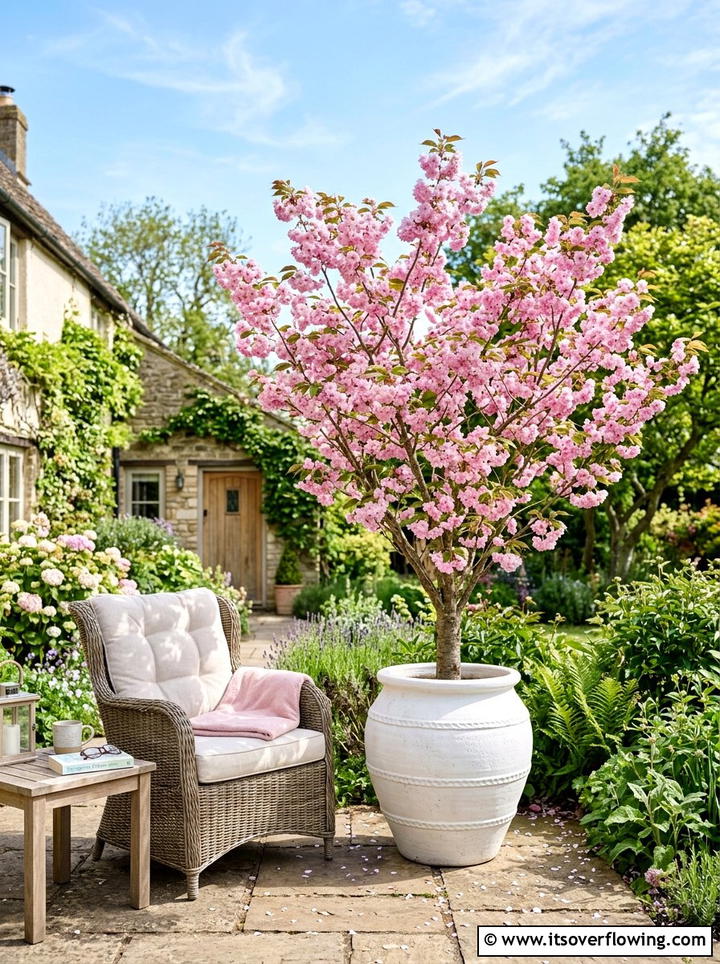 Flowering Cherry Tree - 25 backyard decorating ideas with potted trees