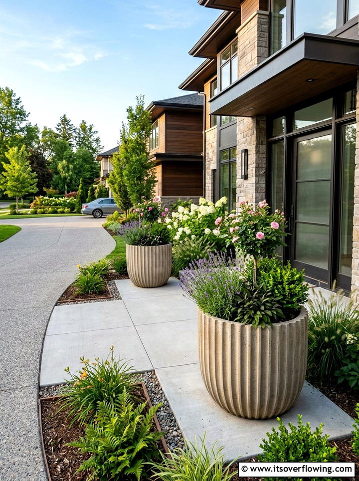 Fluted Concrete Planter Entryway Landscape - 25 garden decor ideas with concrete planters