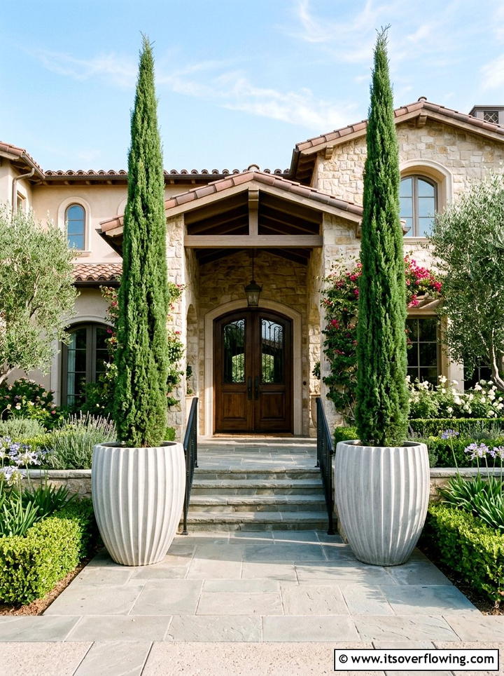 Fluted concrete planter entryway - 25 garden ideas with concrete planters