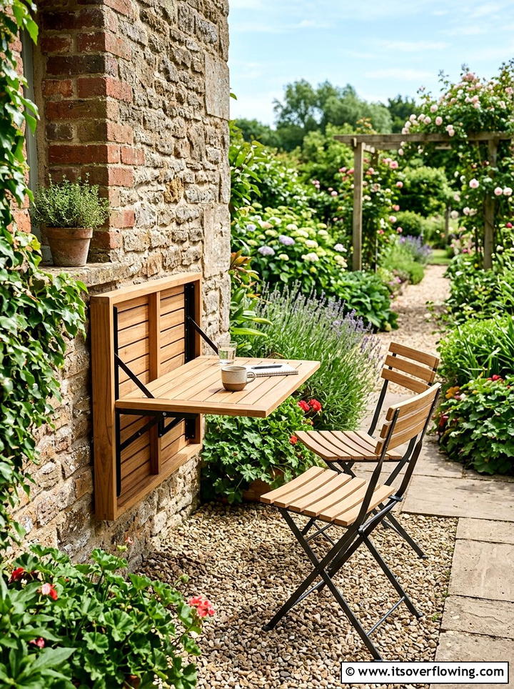 Fold Down Table - 25 creative garden ideas for narrow spaces