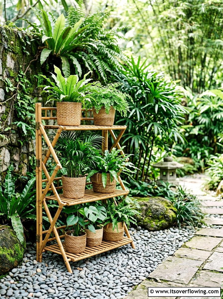 Foldable Bamboo Plant Stand - 25 garden decor ideas with ladder plant stands