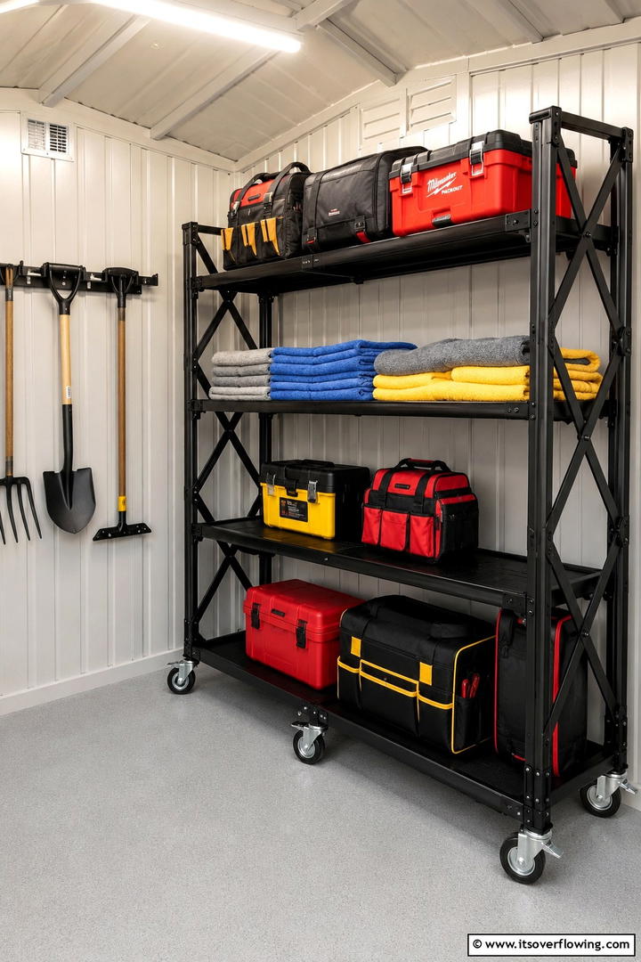 Foldable Mobile Shelves - 30 Shed Shelving Ideas for Optimal Storage Solutions