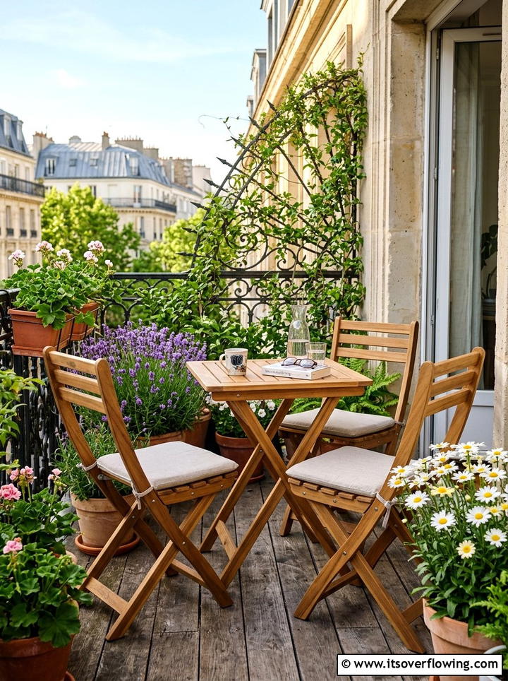 Foldable balcony furniture with plants - 25 creative garden ideas for balconies