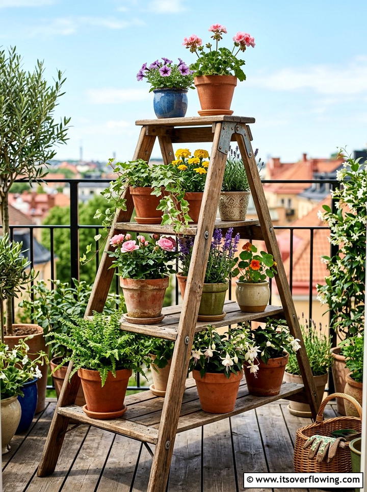 Folding Wooden Step Ladder - 25 reusing old things ideas for garden planters