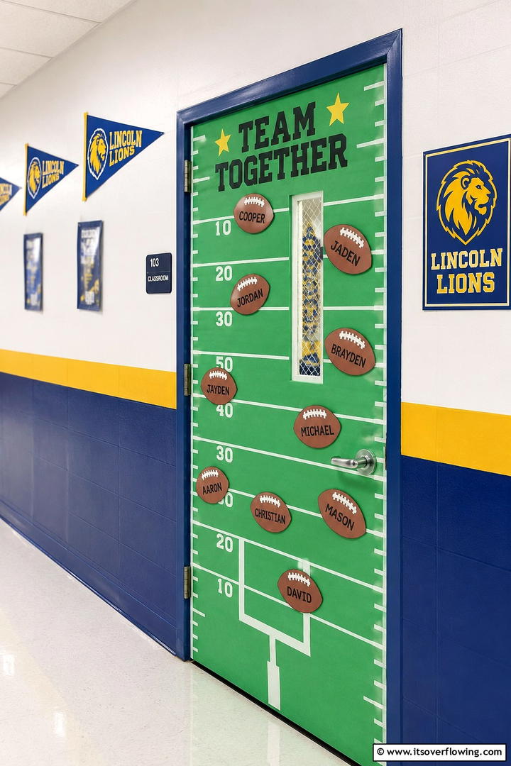 Football Field Theme - 50 Fall Door Decor Classroom Ideas for Cozy Entryways