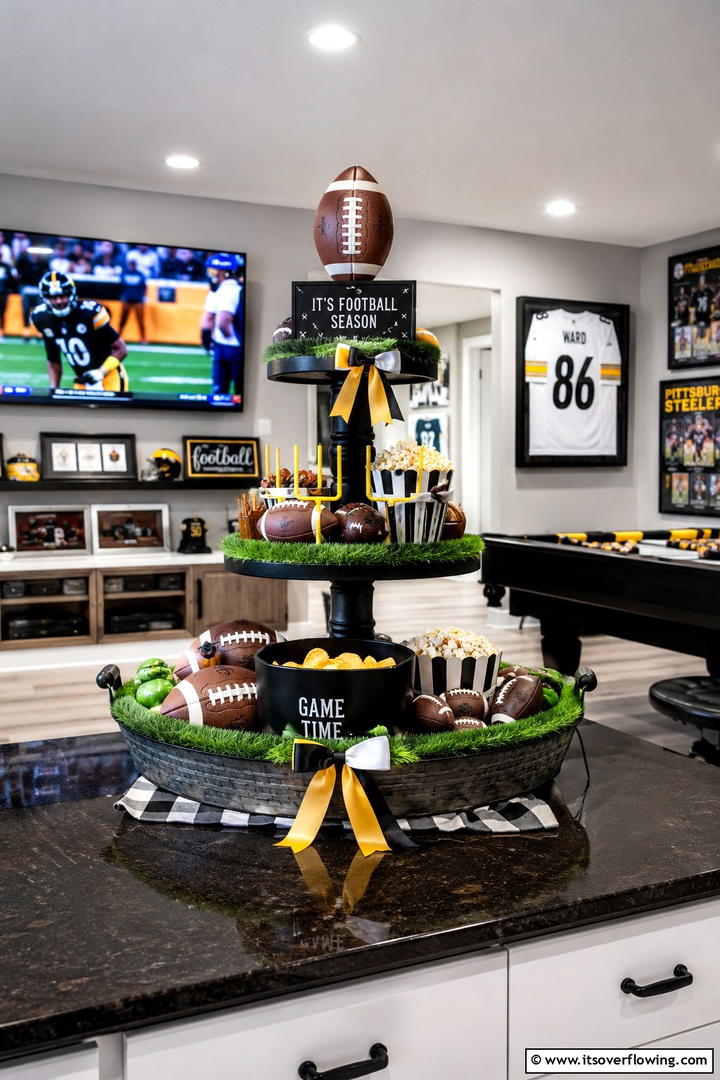 Football Season Display - 50 Fall Tiered Tray Decor Ideas for Festive Shelves