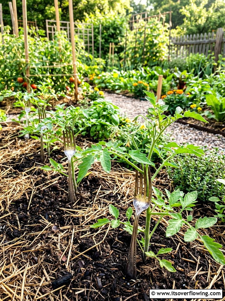 Fork Plant Support - 25 recycled garden ideas with old kitchenware