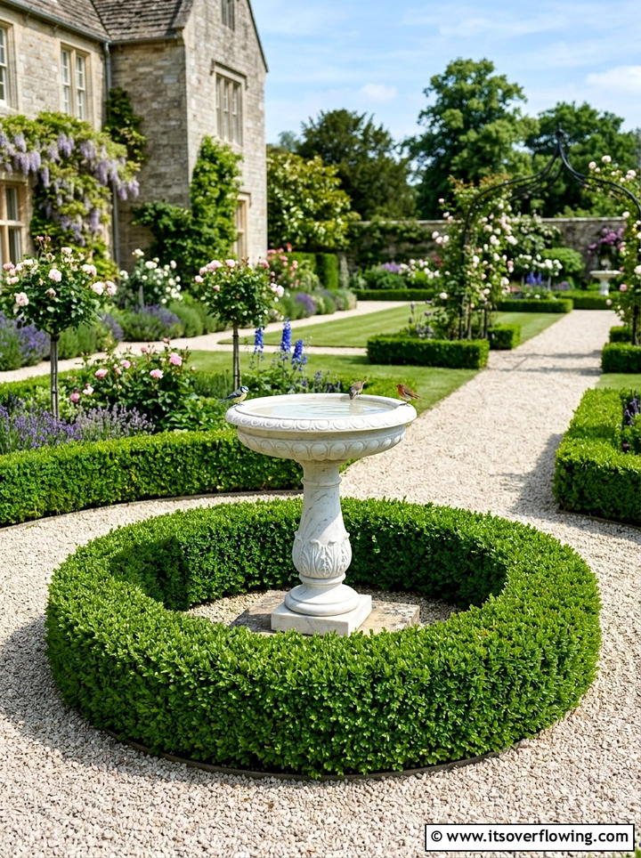 Formal Boxwood Bird Bath - 25 garden ideas with bird baths