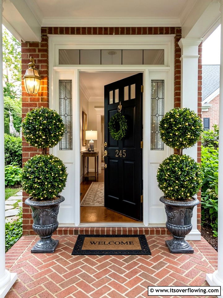 Formal Pre Lit Topiary Porch - 25 front porch ideas with christmas decor