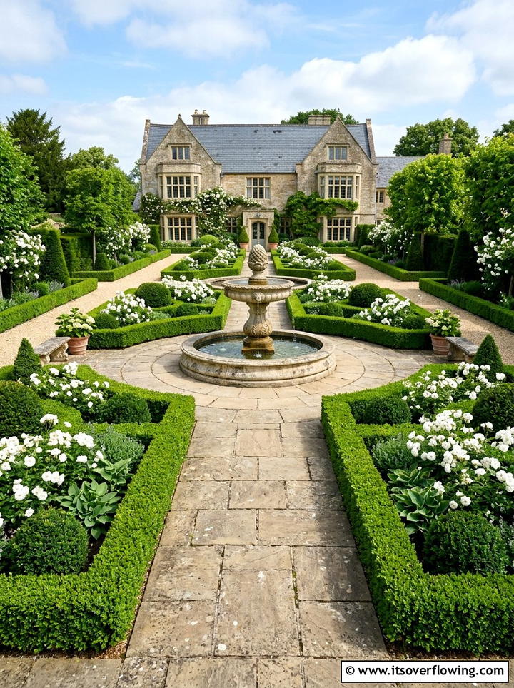 Formal boxwood patio - 25 garden ideas with patio