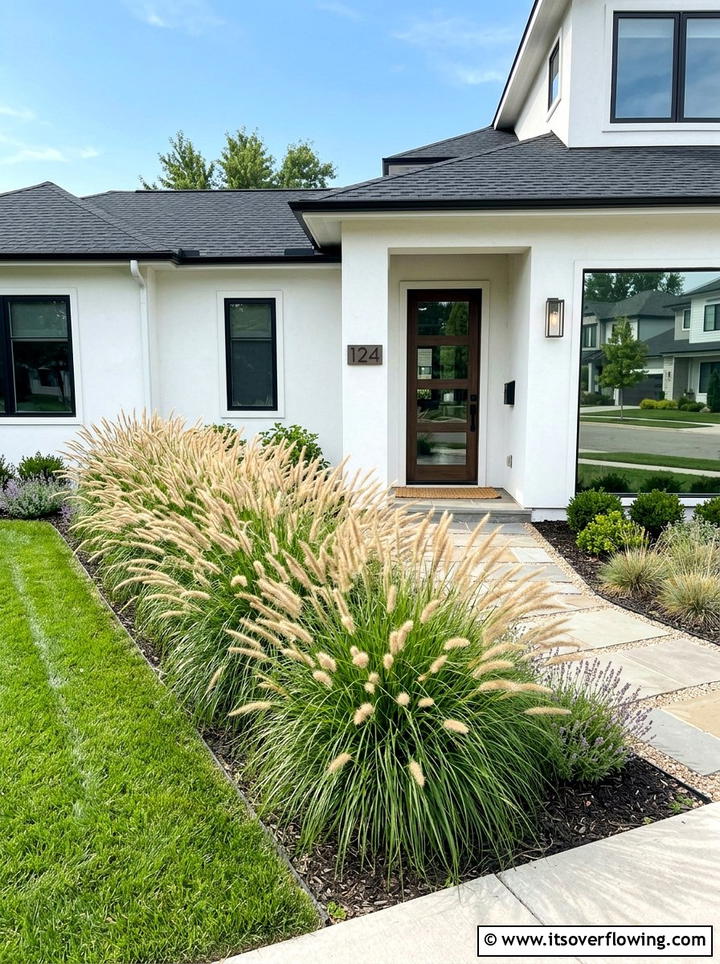 Fountain grass in front yard landscaping - 25 garden ideas with ornamental grasses