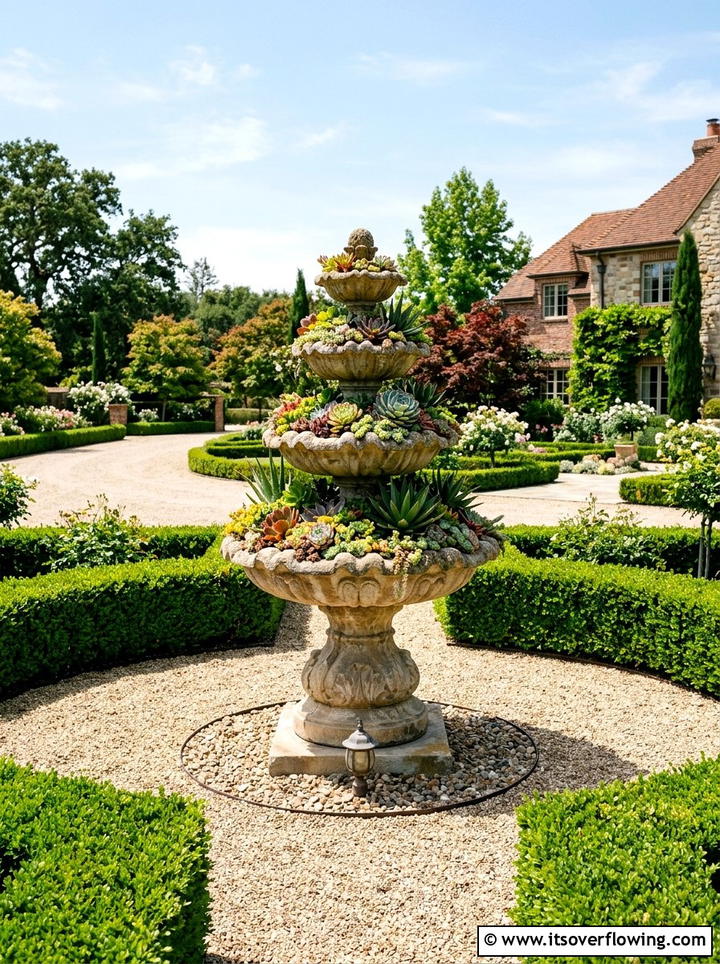 Fountain succulent planter - 25 backyard decorating ideas with succulent pots
