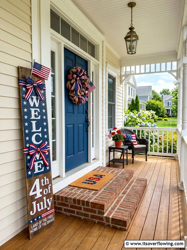 Fourth of July welcome sign - 25 front porch ideas with patriotic decor