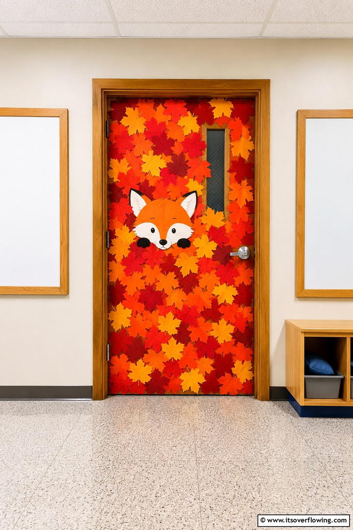 Fox in Fall Leaves - 50 Fall Door Decor Classroom Ideas for Cozy Entryways