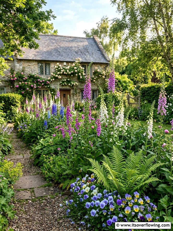 Foxgloves Garden Border - 25 small garden ideas with cottage style