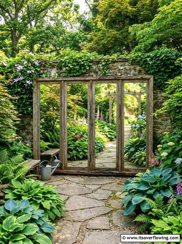 Framed Mirror Privacy Panel - 25 garden decor ideas with privacy panels